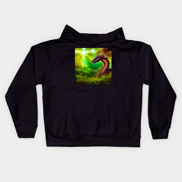 Purple and Red Dragon in the Forest Light Kids Hoodie by dragynrain